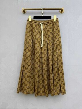 Authentic Gucci Beige GG-Pattern Pleated Midi Skirt
